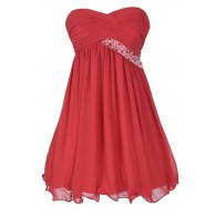 Trail of Stars Embellished Pleated Chiffon Party Dress in Red